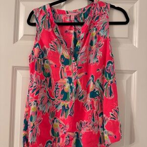 Lily Pulitzer Pink Toucan Pattern Sleeveless Blouse